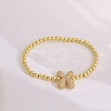 Brass Micro Pave Clear Cubic Zirconia Beaded Stretch Bracelets for Women FS-WGB95F4-09-1