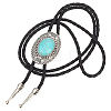 1Pc Alloy & Synthetic Turquoise Oval Pendant Black PU Leather Cord Boho Tie Lariat Necklaces NJEW-GF0001-23-1
