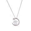 Anti-Tarnish Natural Shell Bunny with Crescent Moon Pendant Necklace with Clear Cubic Zirconia JN1073B-1