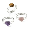Natural Mixed Gemstone Heart Brass Hinged Cuff Bangles BJEW-JB14316-3