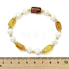 Natural Cultured Freshwater Pearl & Amber  Beads Stretch Bracelets for Women BJEW-JB13606-3