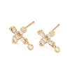 Cross Brass Micro Pave Cubic Zirconia Stud Earrings Finding KK-Z084-02G-1