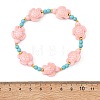 Synthetic Turquoise & Brass Beads Stretch  Bracelets for Women BJEW-JB13876-03-4