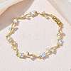 Brass Glass Flower Link Chain Bracelets KK-CBA7DFA-01G-02-1
