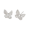 Butterfly Brass Micro Pave Clear Cubic Zirconia Stud Earring Findings KK-F921-02P-1
