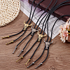 4Pcs 2 Colros Retro Alloy Pendant Black PU Leather Lariat Bolo Tie Necklaces NJEW-ME0001-11A-4