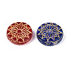Flat Round with Flower Glass Beads GLAA-T025-74M-2