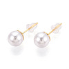 Brass ABS Imitation Pearl Round Stud Earrings KK-T077-25-1