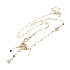 Chinese Brass Micro Pave Clear Cubic Zirconia and Imitation Pearl Gourd Shape and Square Pendant Necklaces with Natural Lapis Lazuli & Aquamarine Beads Tassel AJEW-H158-05G-4