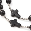 Synthetic Turquoise & Wood Rosary Bead Necklace NJEW-JN04431-04-3