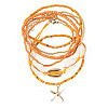 2 Bags Summer Beach Glass Seed Beaded & Natural Shell & Alloy Starfish Charm Anklet Sets AJEW-TA0003-69C-2