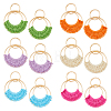 FIBLOOM 6 Pairs 6 Colors Raffia Grass Braided Flat Round Dangle Stud Earrings for Women EJEW-FI0002-25-1