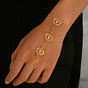 Brass Pave Clear Cubic Zirconia Hollow Fan Hand Chain Ring Bracelets with Imitation Pearl for Women EH6679-3
