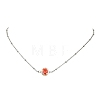 Handmade Flower Printed Porcelain Round Pendant 304 Stainless Steel Satellite Chain Necklaces for Women NJEW-JN06474-5
