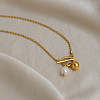 304 Stainless Steel and Faux Pearl Round Pendant Necklaces with OT Clasps for Women AR1092-3
