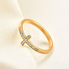 Cross Stainless Steel Micro Pave Clear Cubic Zirconia Finger Rings for Women FS-WG88B59-04-1