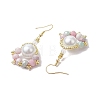 Paw Print Imitation Pearl & Glass Seed Beads Dangle Earrings EJEW-MZ00386-03-4