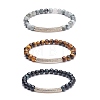 Round Natural Tiger Eye & Hawk's Eye Beads Stretch Bracelets Set BJEW-JB07151-1