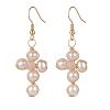 Natural Shell & Rose Quartz Braided Cross Dangle Earrings EJEW-JE04954-03-1