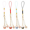 GOMAKERER 4Pcs 4 Colors Japanese Style Porcelain Lucky Cat & Sakura Alloy Enamel Mobile Straps HJEW-GO0001-09-1