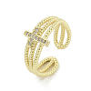Brass Micro Pave Cubic Zirconia Open Cuff Rings RJEW-H225-04G-1