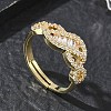 Adjustable Brass & Clear Cubic Zirconia Finger Rings with Interwoven Design CU-CBA7E55-06G-1