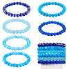 6Pcs 6 Styles 8mm Glass Round Beaded Stretch Bracelet Sets BJEW-TAC0021-1