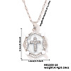 Shiny Retro Brass Micro Pave Clear Cubic Zirconia Oval with Cross Pendant Necklaces with Enamel YR4811-6-1