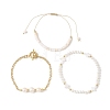 3Pcs 3 Styles Shell Pearl Beaded Stretch Bracelets & Brass Rolo Chains Bracelets & Natural Cultured Freshwater Pearl Beaded Braided Bead Bracelets for Women BJEW-JB12786-3