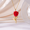 Valentine's Day Flocking Brass Micro Pave Clear Cubic Zirconia Rose Flower Pendant 304 Stainless Steel Cable Chain Necklaces for Women WG19B77-01-1