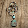 Bohemian Vintage Style Natural Shoushan Stone with Glass Pendant Necklaces FS-WG0BFE5-02-1