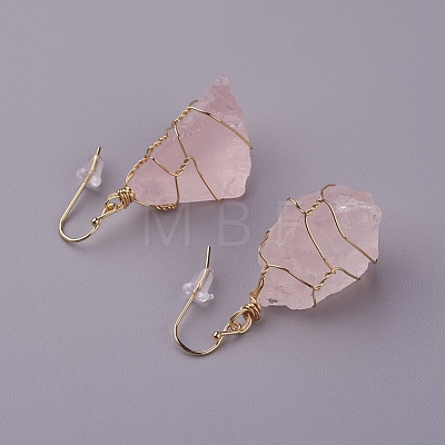 Natural Rose Quartz Dangle Earrings EJEW-F228-A02-1