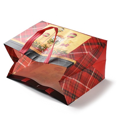 Christmas Theme Tartan Non-woven Fabric Gift Tote Bags with Handle ABAG-G017-01A-1