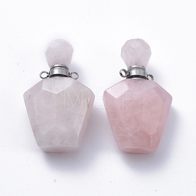 Faceted Natural Rose Quartz Openable Perfume Bottle Pendants G-E564-09B-P-1
