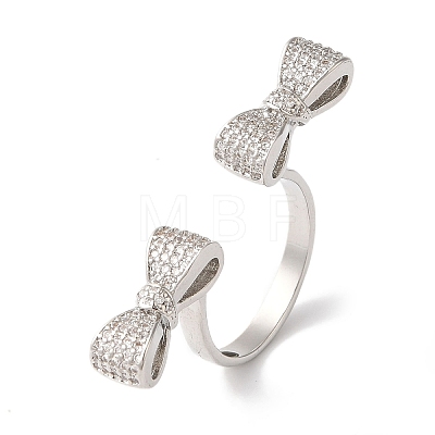 Bowknot Brass Micro Pave Clear Cubic Zirconia Open Cuff Rings for Women RJEW-C098-15P-1