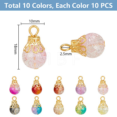 100Pcs 10 Color Spray Painted Crackle Glass Pendant PALLOY-AB00225-1