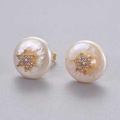 Natural Pearl Stud Earrings EJEW-L231-01A-1