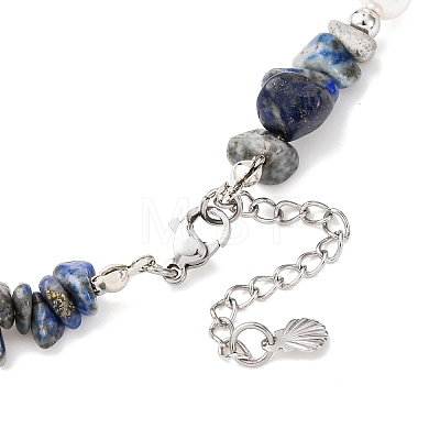 Natural Lapis Lazuli Chip Beads Bracelets & Necklaces Sets SJEW-JS01357-02-1