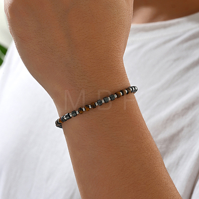 Natural Tiger Eye Heishi Beaded Bracelets with 201 Stainless Steel End Chains OQ4301-1-1