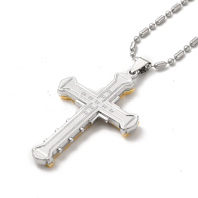 Alloy Cross Pandant Necklace with Link Chains NJEW-K245-003G-1