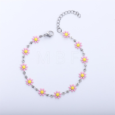 Daisy Alloy Enamel Link Chain Bracelets for Women FS-WGBA8A6-04-1