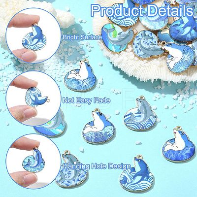 24Pcs 12 Styles Printed Alloy Pendants ENAM-CJ0006-80-1