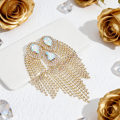 Iron with Rhinestone Tassel Rivet Epaulettes AJEW-WH0481-527B-1