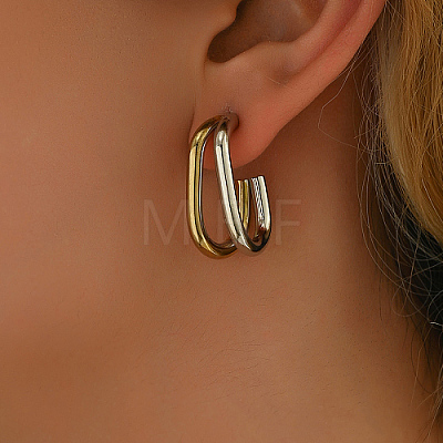 Geometric Outline Design 304 Stainless Steel Double-layer Stud Earrings for Women LS-SL0180-2-1