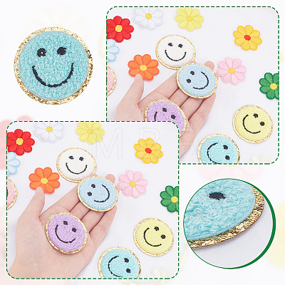 ARRICRAFT Flat Round with Smiling Face & Daisy Flower Computerized Towel Embroidery Cloth Iron on/Sew on Patches DIY-AR0003-29-1