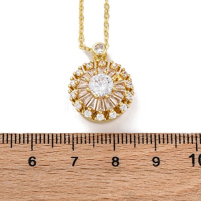 Brass Clear Cubic Zirconia Rotatable Sunflower Pendant Necklaces for Women NJEW-C067-05G-1