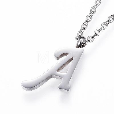 304 Stainless Steel Initial Pendant Necklaces NJEW-P151-A-P-1
