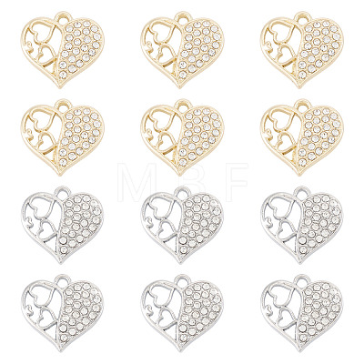 16Pcs 2 Colors Rack Plating Alloy Micro Pave Rhinestone Pendants FIND-TA0010-15-1