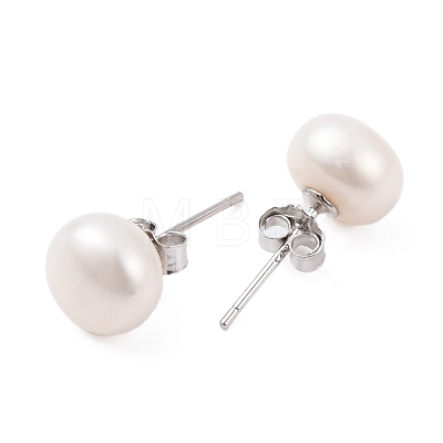 Natural Pearl Round Bead Stud Earrings EJEW-E298-01E-01P-1