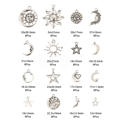 96Pcs Moon & Sun & Geometry Tibetan Style Alloy Pendants TIBEP-LS0001-09-1